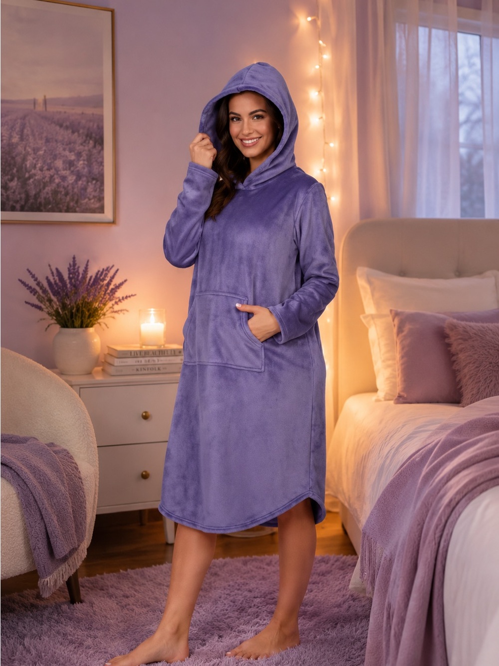32 Degrees Heat Purple Plush Hooded Fleece Lounger S/M
